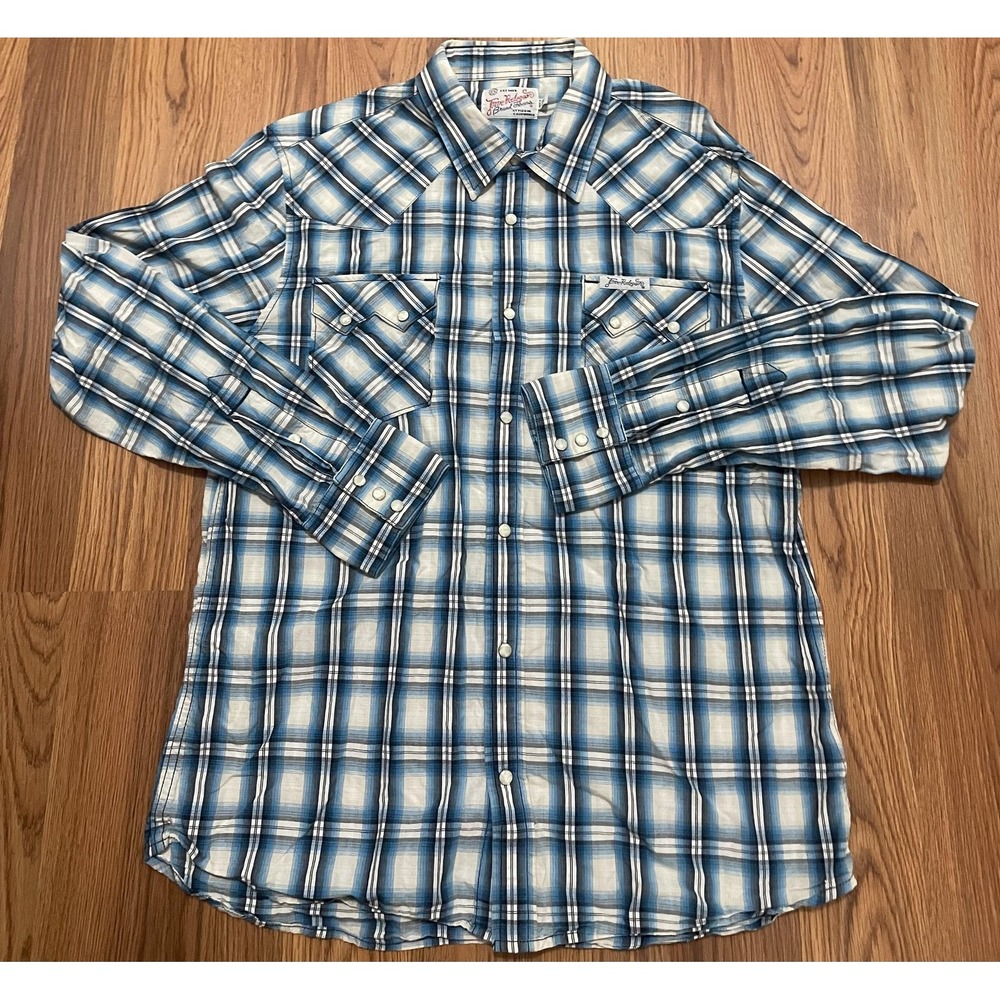 True Religion Ricky Western Shirt Mens XL Pearl Snap Plaid